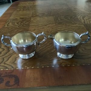 VTG Viking Plate Creamer and Sugar with E.P. Copper Lead Mounts